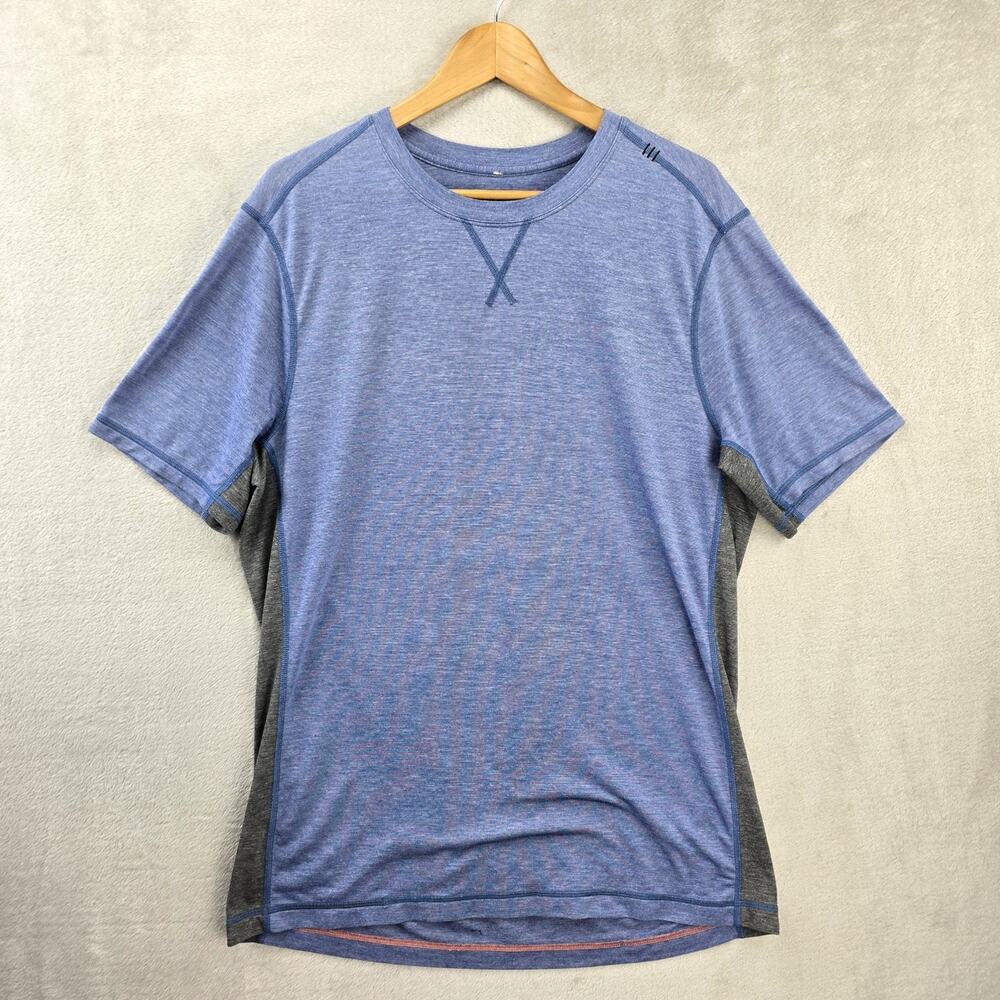 Lululemon T.H.E. Crew Shirt Mens XL Heathered Cobalt Blue Gray Short Sleeve